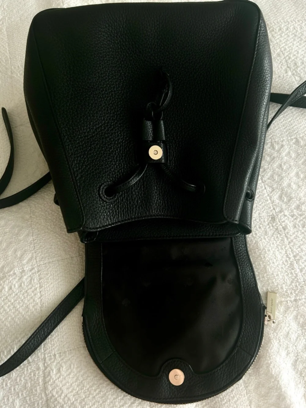 Kate Spade New York Lizzie Medium Flap Backpack - Black Saffiano Leather